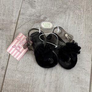 Stuppi Stones Kids Black Floral Jelly Sandals with Glitter Straps